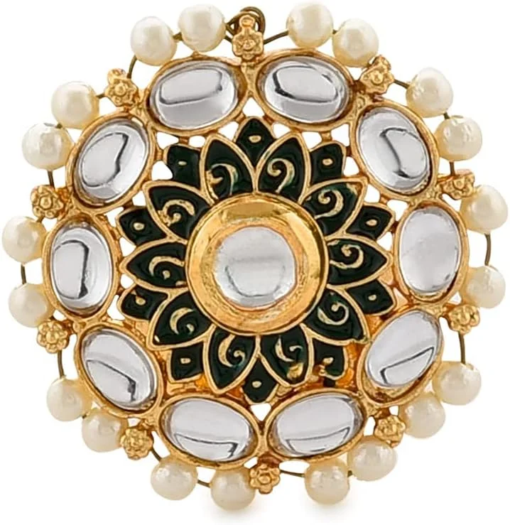 ست گردنبند چوکر، گوشواره، مانگ تیکا و انگشتر میناکاری سبز Kundan Zaveri Pearls برای زنان - ZPFK10496 ست گردنبند چوکر، گوشواره، مانگ تیکا و انگشتر میناکاری سبز Kundan Zaveri Pearls برای زنان - ZPFK10496
