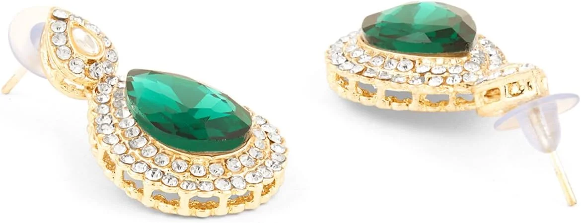 ZAVERI PEARLS ست گردنبند و گوشواره زنانه با سنگ های سبز خیره کننده و الماس اتریشی - ZPFK18231 ZAVERI PEARLS ست گردنبند و گوشواره زنانه با سنگ های سبز خیره کننده و الماس اتریشی - ZPFK18231