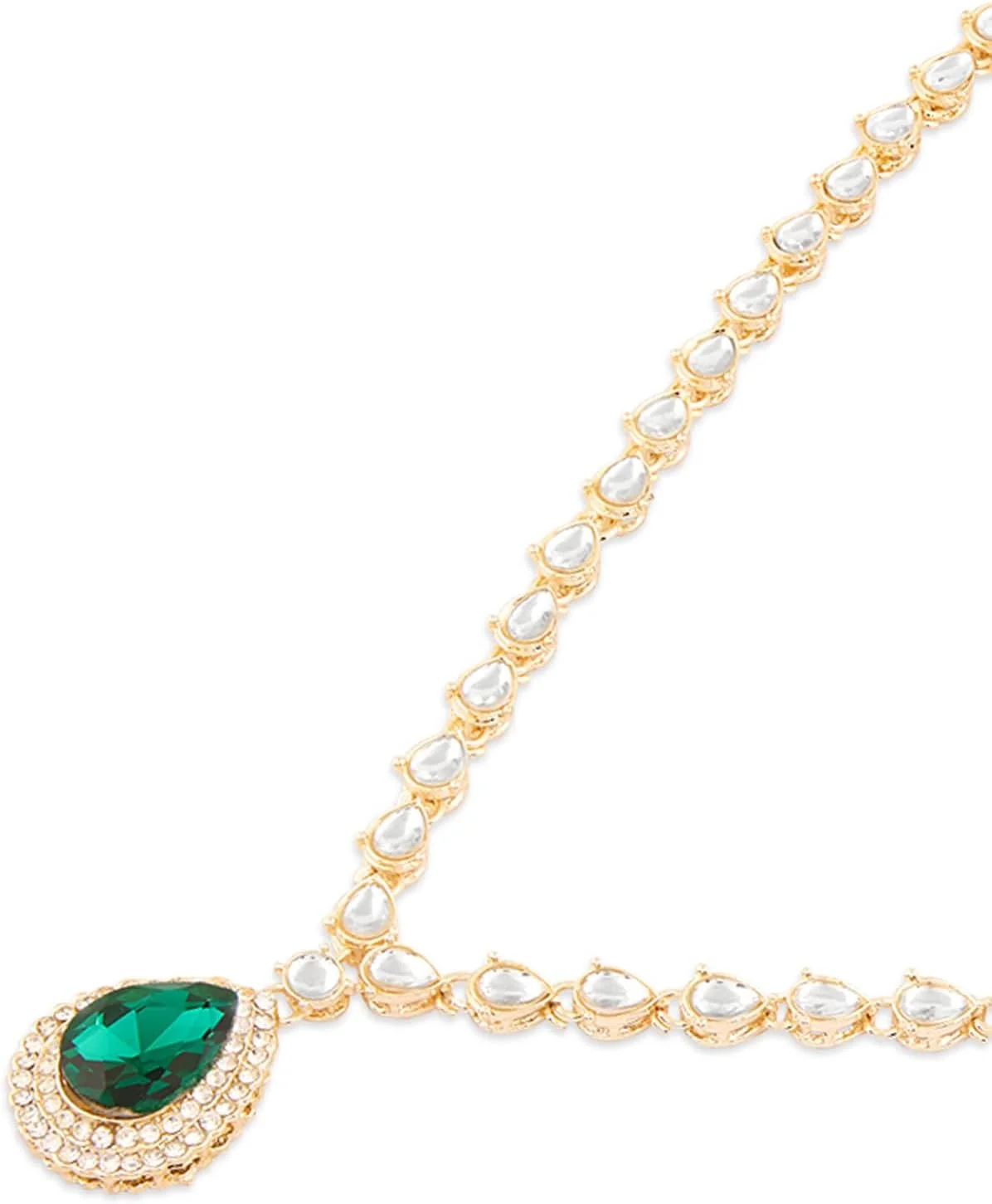 ZAVERI PEARLS ست گردنبند و گوشواره زنانه با سنگ های سبز خیره کننده و الماس اتریشی - ZPFK18231 ZAVERI PEARLS ست گردنبند و گوشواره زنانه با سنگ های سبز خیره کننده و الماس اتریشی - ZPFK18231