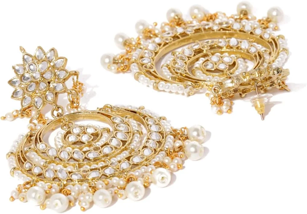 گوشواره و مانگ تیکا زنانه طرح Kundan و مروارید با روکش طلای 22 عیار ZAVERI PEARLS مدل Zpfk8541