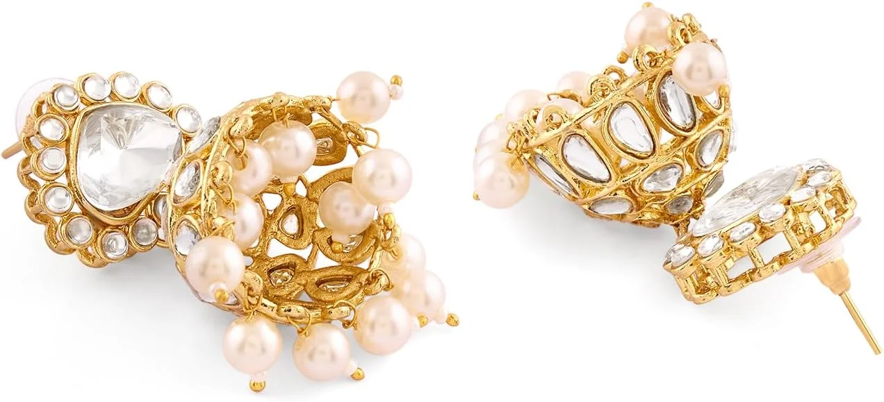 گوشواره زنانه جومکی مروارید و نگین های سنتی به رنگ طلایی Zaveri Pearls مدل ZPFK17621 گوشواره زنانه جومکی مروارید و نگین های سنتی به رنگ طلایی Zaveri Pearls مدل ZPFK17621