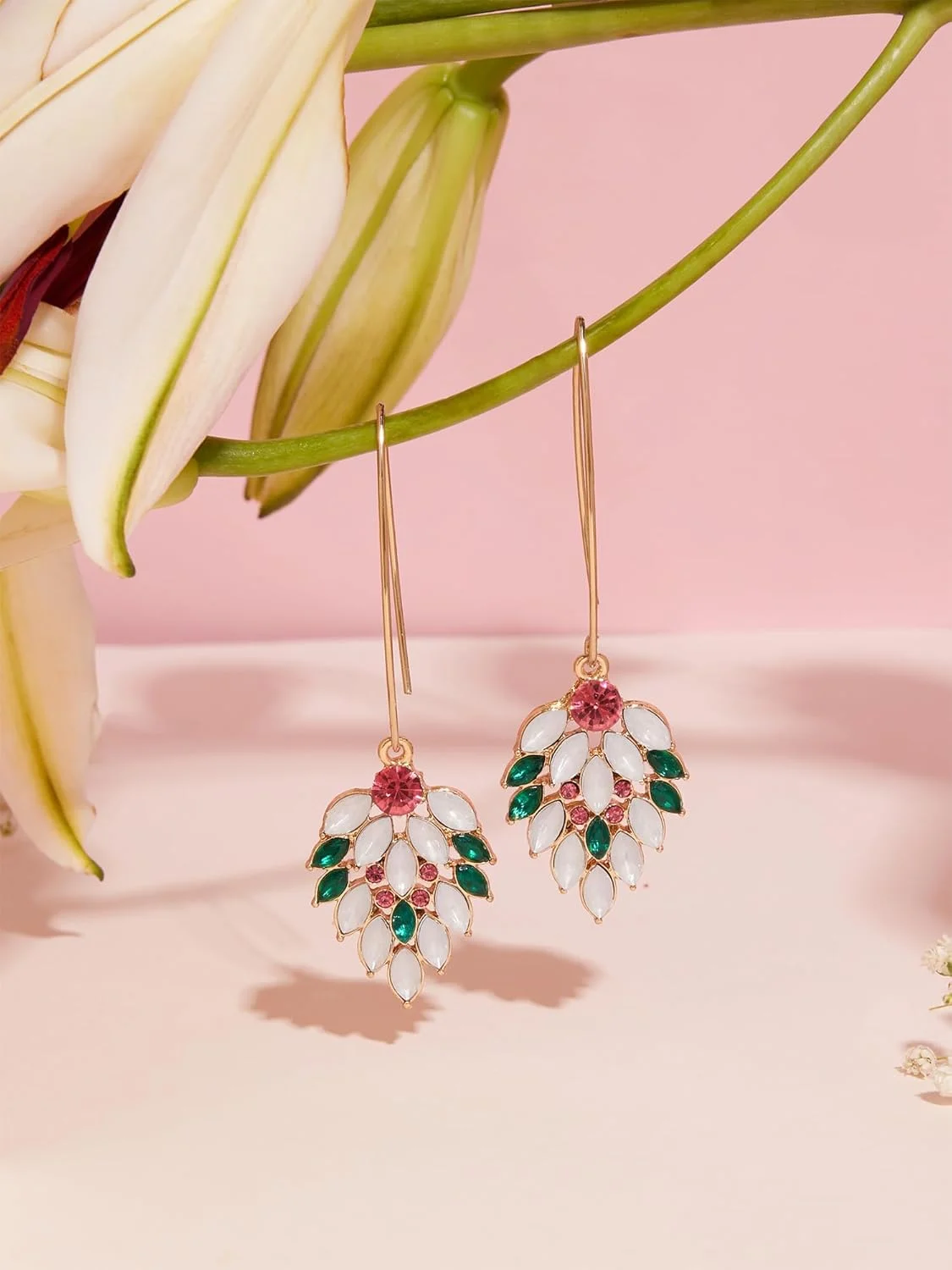 گوشواره آویز زنانه چند رنگ Zaveri Pearls مدل ZPFK18046 با نگین های درخشان