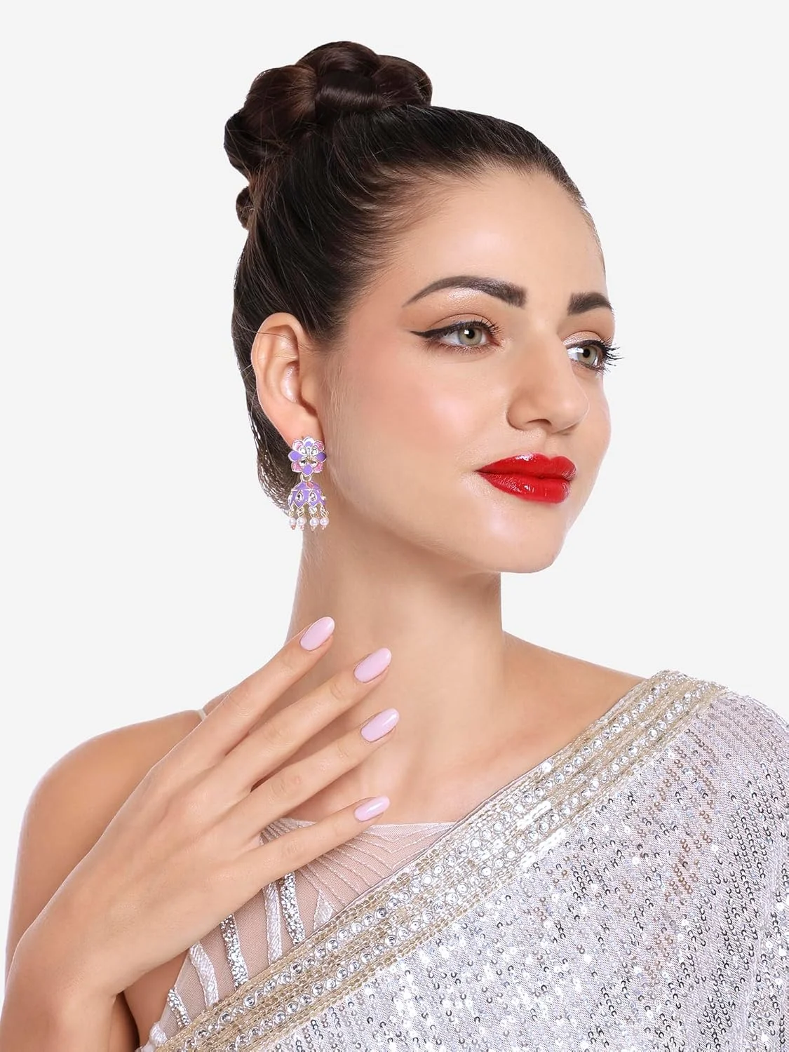 گوشواره زنانه جومکی قومیتی میناکاری کندن صورتی و بنفش Zaveri Pearls - ZPFK16646 گوشواره زنانه جومکی قومیتی میناکاری کندن صورتی و بنفش Zaveri Pearls - ZPFK16646