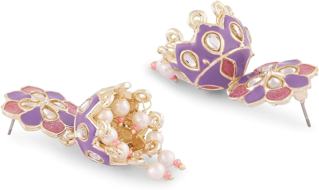 گوشواره زنانه جومکی قومیتی میناکاری کندن صورتی و بنفش Zaveri Pearls - ZPFK16646 گوشواره زنانه جومکی قومیتی میناکاری کندن صورتی و بنفش Zaveri Pearls - ZPFK16646