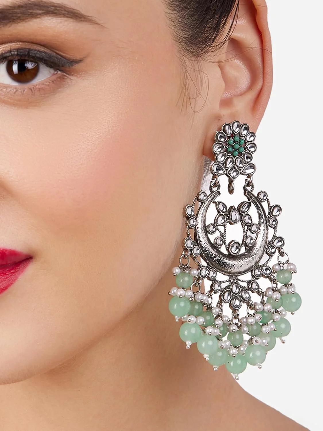 گوشواره آویز زنانه زیوری پرلز مدل Kundan Dazzling با مهره های مصنوعی سبز رنگ - ZPFK17083 گوشواره آویز زنانه زیوری پرلز مدل Kundan Dazzling با مهره های مصنوعی سبز رنگ - ZPFK17083