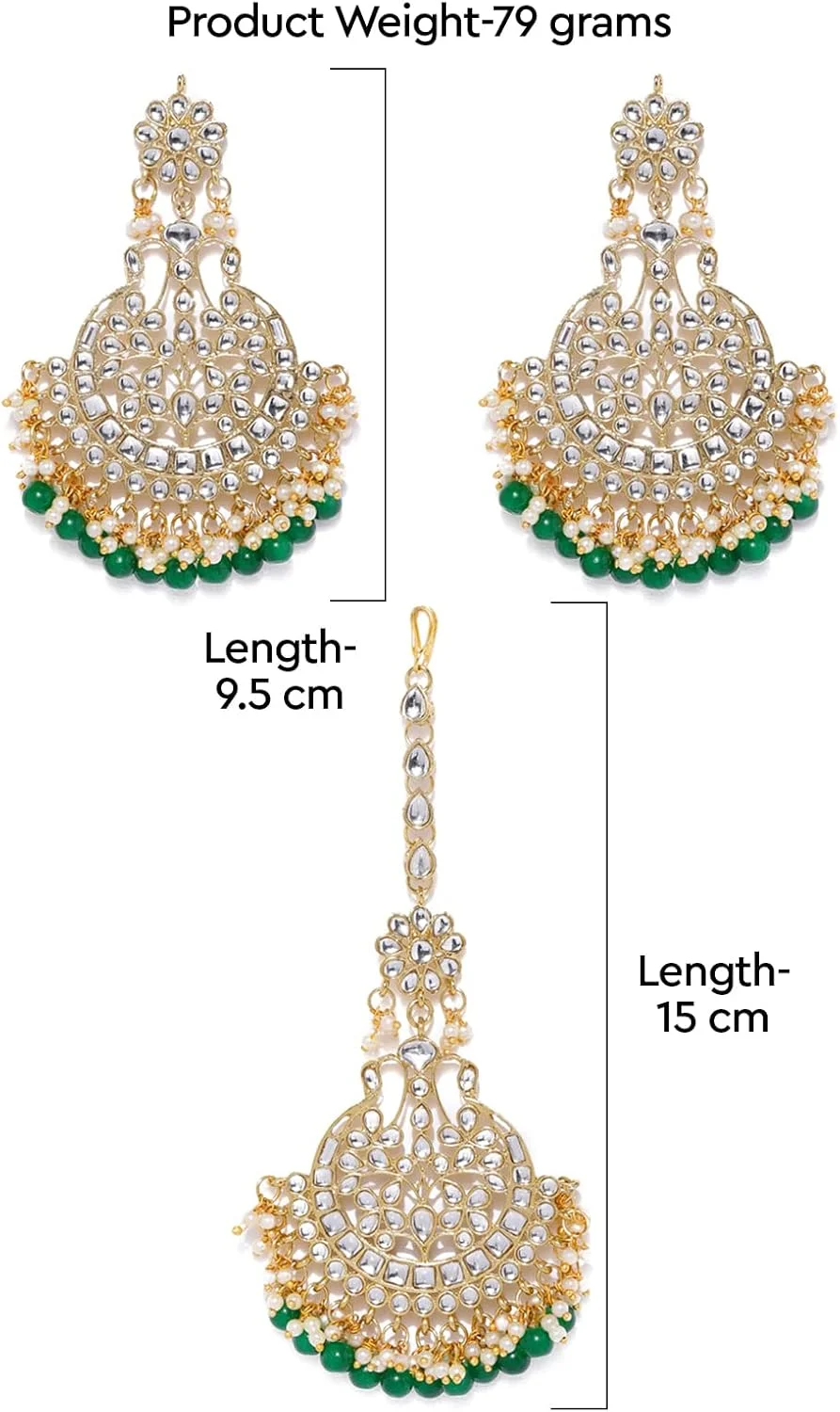 گوشواره و مانگ تیکا زنانه ZAVERI PEARLS با روکش طلایی، نگین های Kundan و مهره های سبز، فلز پایه سنتی (Zpfk8540) گوشواره و مانگ تیکا زنانه ZAVERI PEARLS با روکش طلایی، نگین های Kundan و مهره های سبز، فلز پایه سنتی (Zpfk8540)
