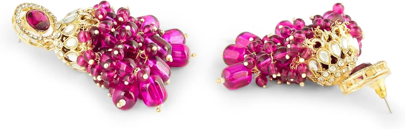 گوشواره زنانه آویز جومکا نگین بنفش Zaveri Pearls با الماس اتریشی درخشان و خوشه ای از مهره ها - ZPFK18192 گوشواره زنانه آویز جومکا نگین بنفش Zaveri Pearls با الماس اتریشی درخشان و خوشه ای از مهره ها - ZPFK18192