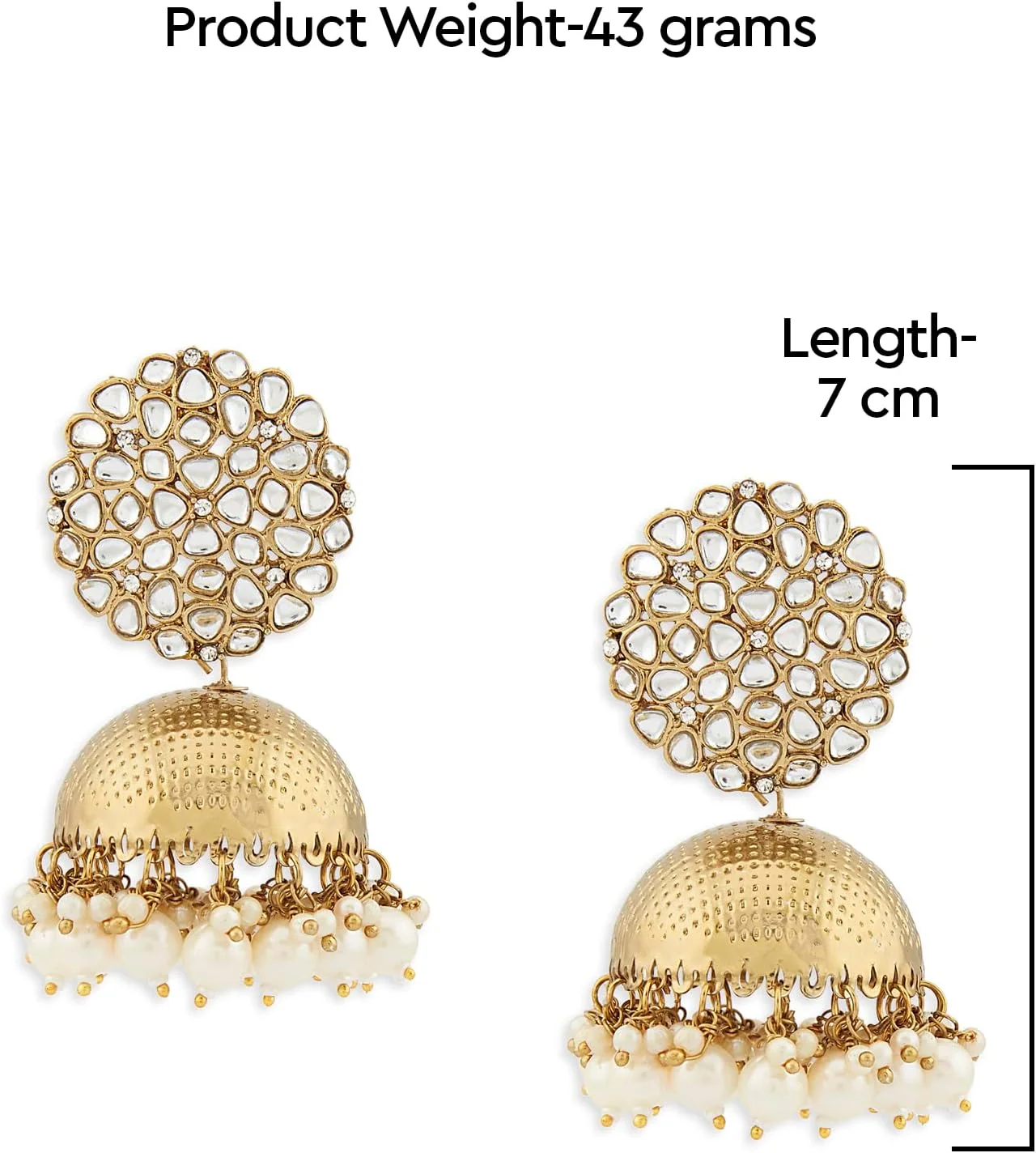 گوشواره زنانه مدل Jhumki با روکش طلای عتیقه و نگین کاری Kundan از Zaveri Pearls - ZPFK14763 گوشواره زنانه مدل Jhumki با روکش طلای عتیقه و نگین کاری Kundan از Zaveri Pearls - ZPFK14763