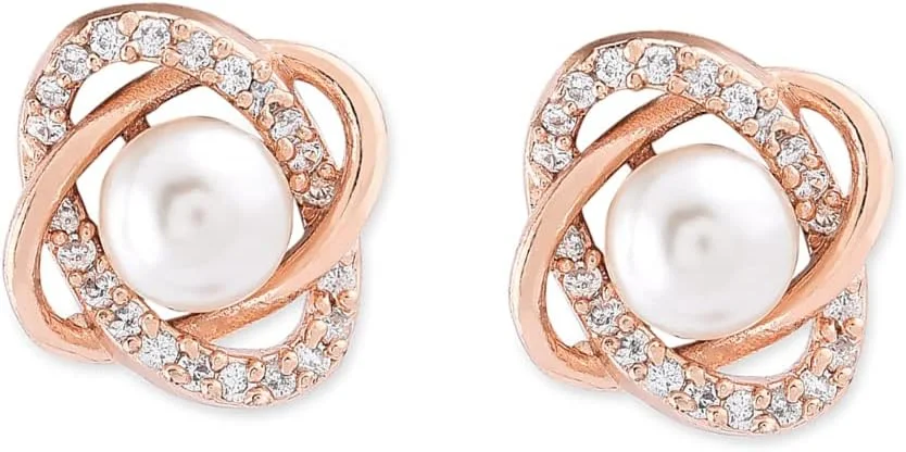 گوشواره میخی زنانه ZAVERI PEARLS Zpfk9460 با پایه فلزی برنجی، زیرکونیا مکعبی درخشان و مروارید طلایی