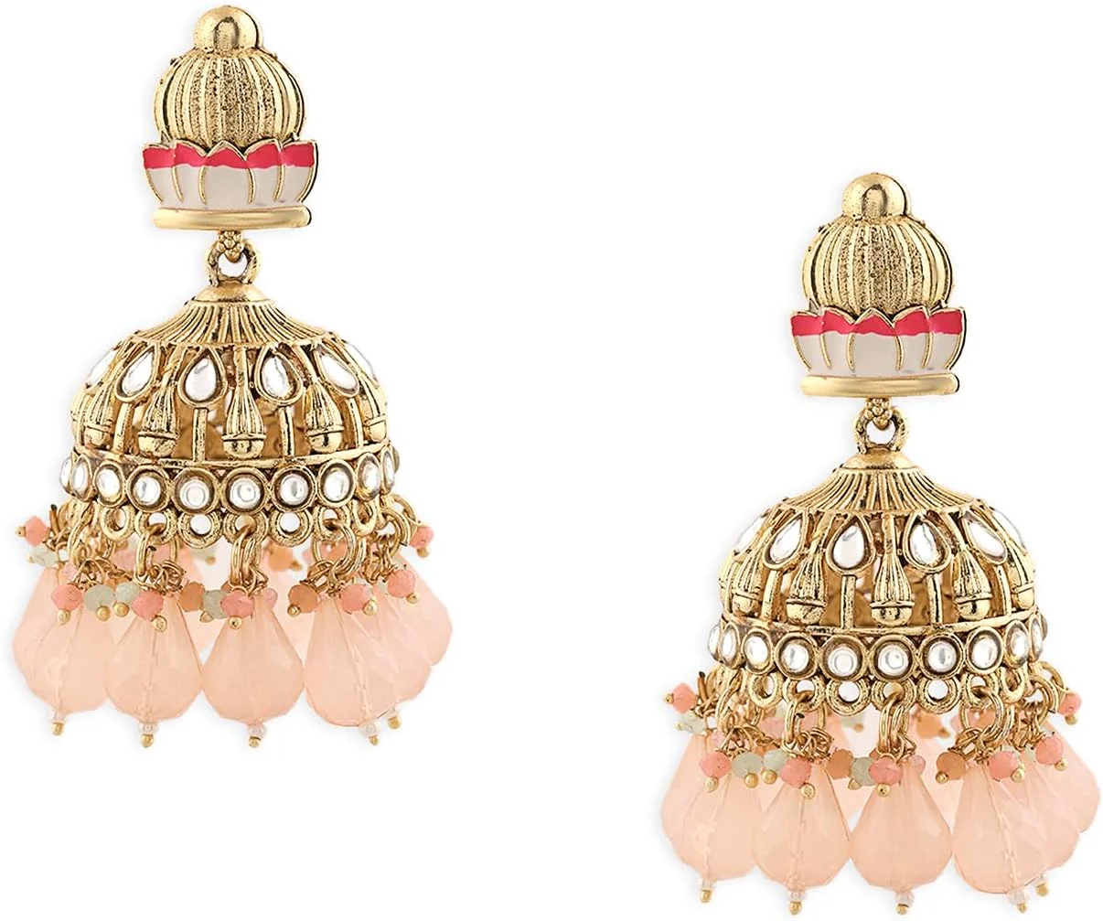 گوشواره های جومکا زنانه میناکاری چند رنگ نیلوفر کندان قومی Zaveri Pearls - ZPFK16590
