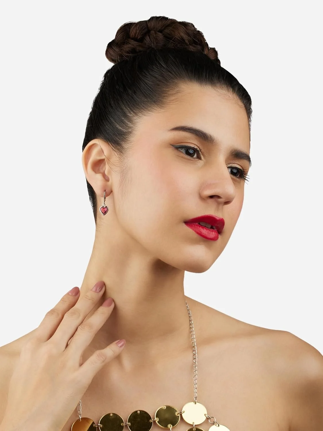 گوشواره آویز قلب برنجی نگین صورتی معاصر زنانه Zaveri Pearls-ZPFK17140 گوشواره آویز قلب برنجی نگین صورتی معاصر زنانه Zaveri Pearls-ZPFK17140