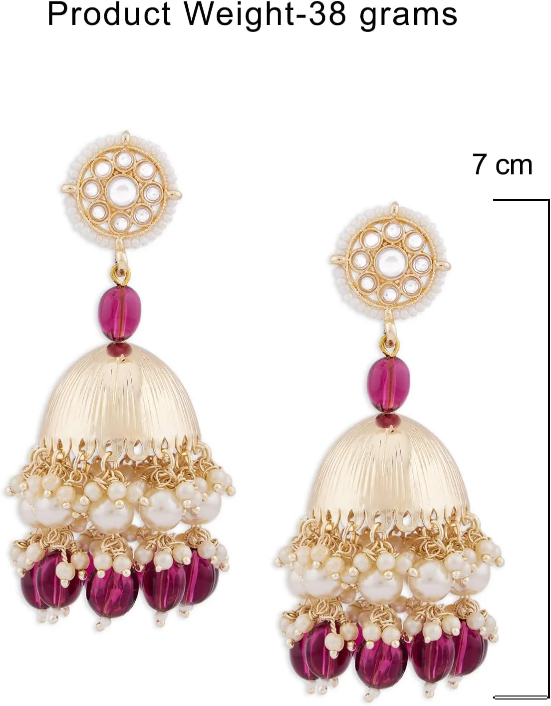 گوشواره آویز جومکی سنتی نگین دار زنانه ZAVERI PEARLS با مهره های شرابی - ZPFK13785 گوشواره آویز جومکی سنتی نگین دار زنانه ZAVERI PEARLS با مهره های شرابی - ZPFK13785