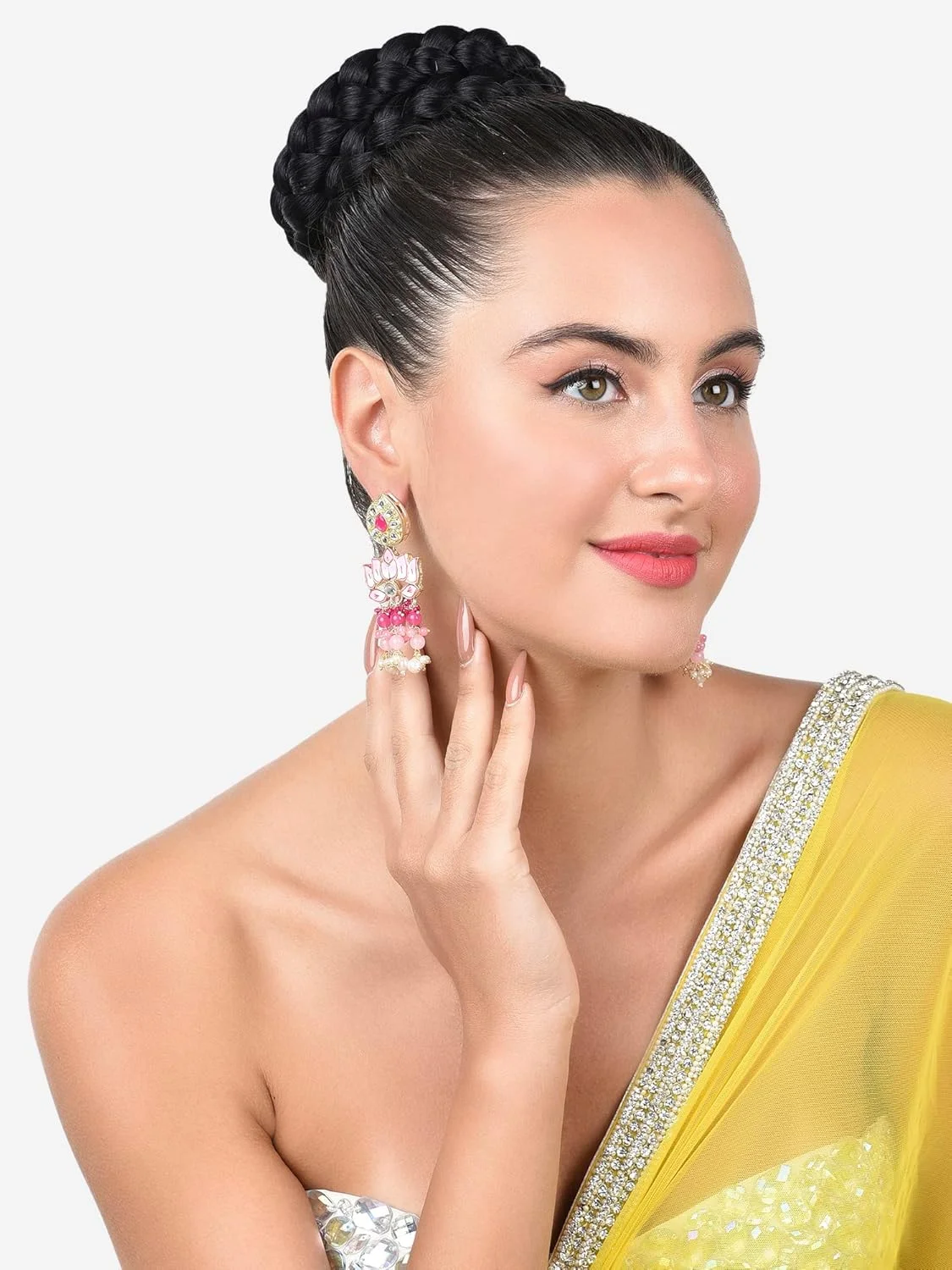 گوشواره آویز زنانه طرح گل نیلوفر میناکاری صورتی Zaveri Pearls مدل ZPFK15390 گوشواره آویز زنانه طرح گل نیلوفر میناکاری صورتی Zaveri Pearls مدل ZPFK15390