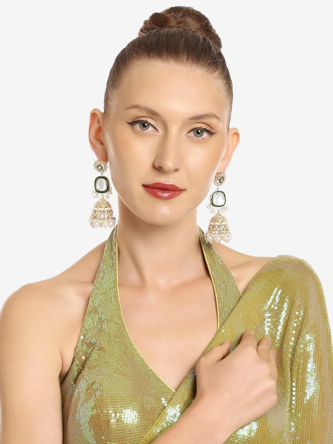 گوشواره های جومکا زنانه زاوری پرلز با روکش طلایی و مهره های کونداان قومی - ZPFK16589 گوشواره های جومکا زنانه زاوری پرلز با روکش طلایی و مهره های کونداان قومی - ZPFK16589