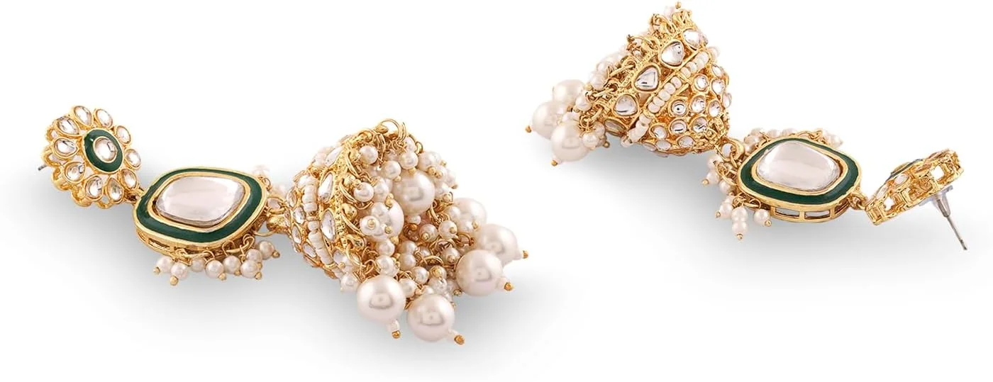 گوشواره های جومکا زنانه زاوری پرلز با روکش طلایی و مهره های کونداان قومی - ZPFK16589 گوشواره های جومکا زنانه زاوری پرلز با روکش طلایی و مهره های کونداان قومی - ZPFK16589