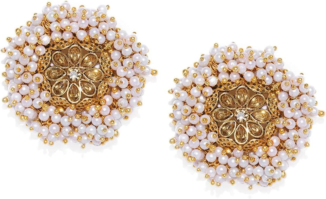 گوشواره میخی زنانه ZAVERI PEARLS با روکش طلایی، مزین به مروارید، مدل ZPFK8957