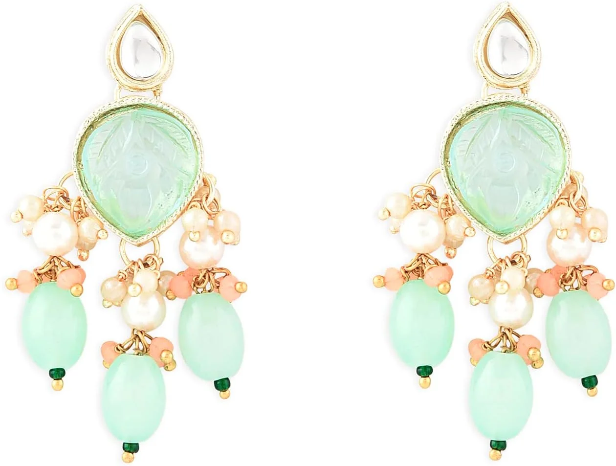 گوشواره آویز زنانه Zaveri Pearls با سنگ های هلویی و سبز - ZPFK15382