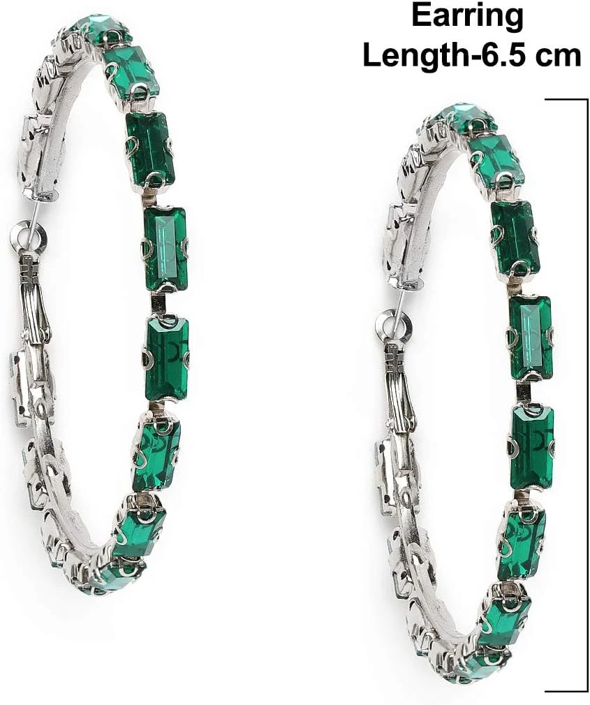 گوشواره حلقه ای مجلسی زنانه نگین دار سبز رنگ ZAVERI PEARLS مدل Zpfk10007، نقره ای، سایز One Size گوشواره حلقه ای مجلسی زنانه نگین دار سبز رنگ ZAVERI PEARLS مدل Zpfk10007، نقره ای، سایز One Size