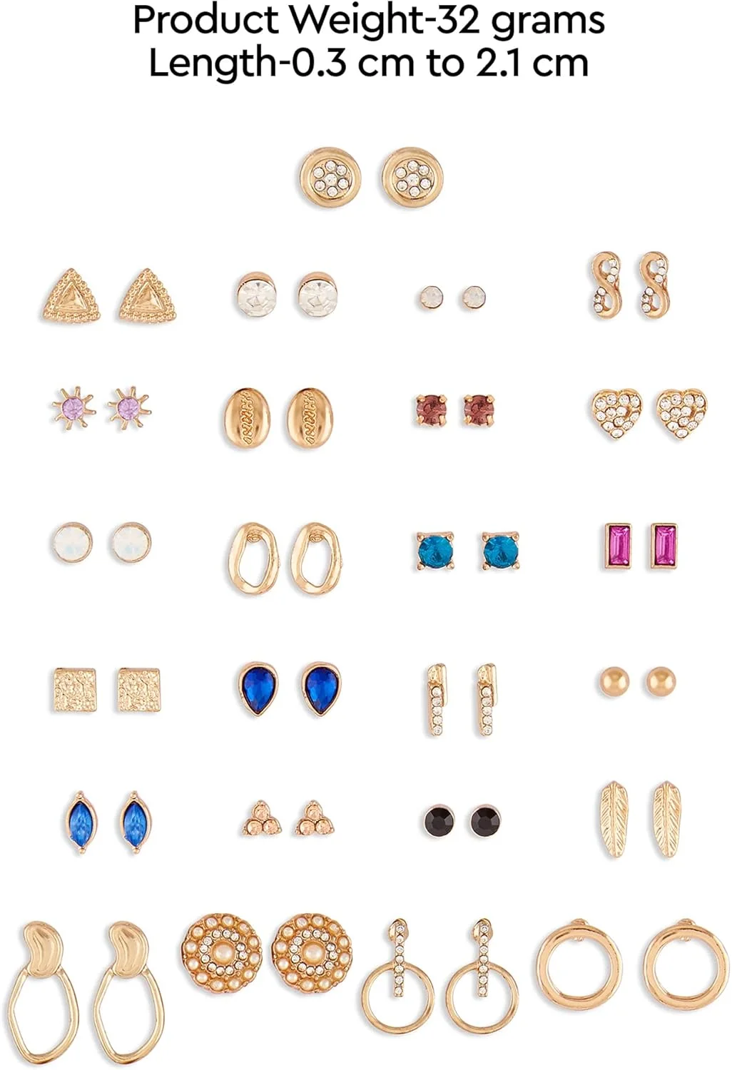 ZAVERI PEARLS ست 25 عددی گوشواره های میخی زنانه با طرح مدرن و طلایی مدل ZPFK14640 ZAVERI PEARLS ست 25 عددی گوشواره های میخی زنانه با طرح مدرن و طلایی مدل ZPFK14640