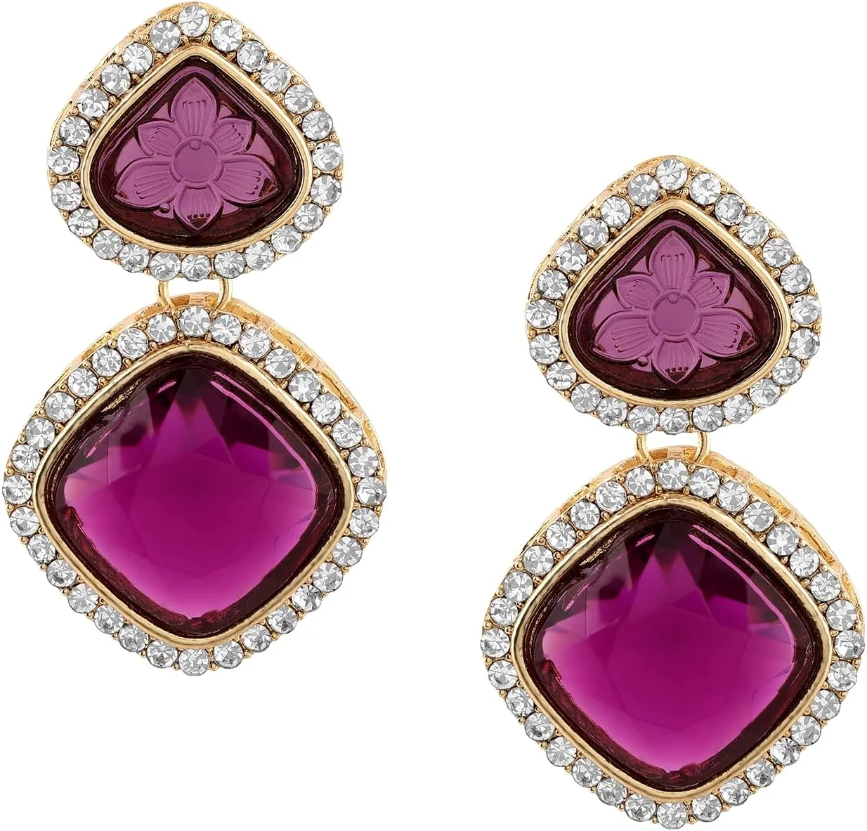 گوشواره آویز نگین بنفش و الماس اتریشی درخشان Zaveri Pearls مدل ZPFK16591 زنانه