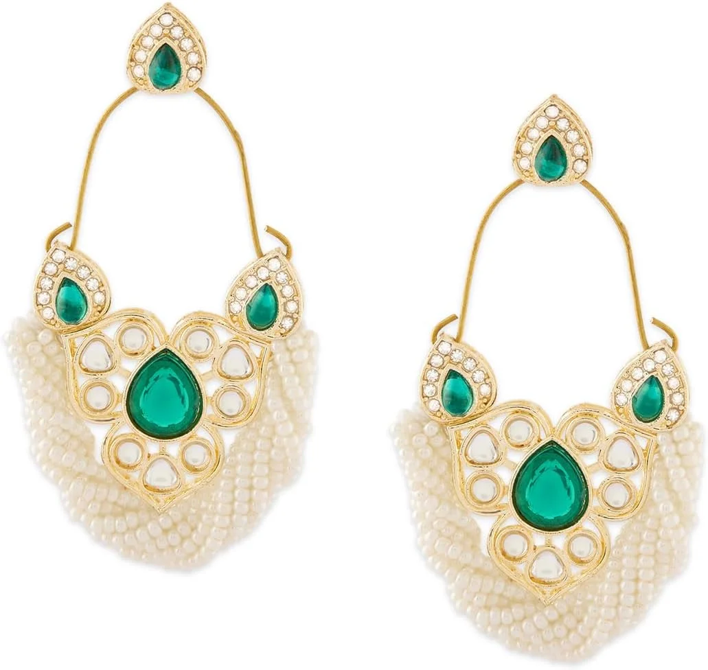 گوشواره آویز چند رشته ای مهره دار سنتی Kundan سنگ های سبز Zaveri Pearls برای زنان - ZPFK17594