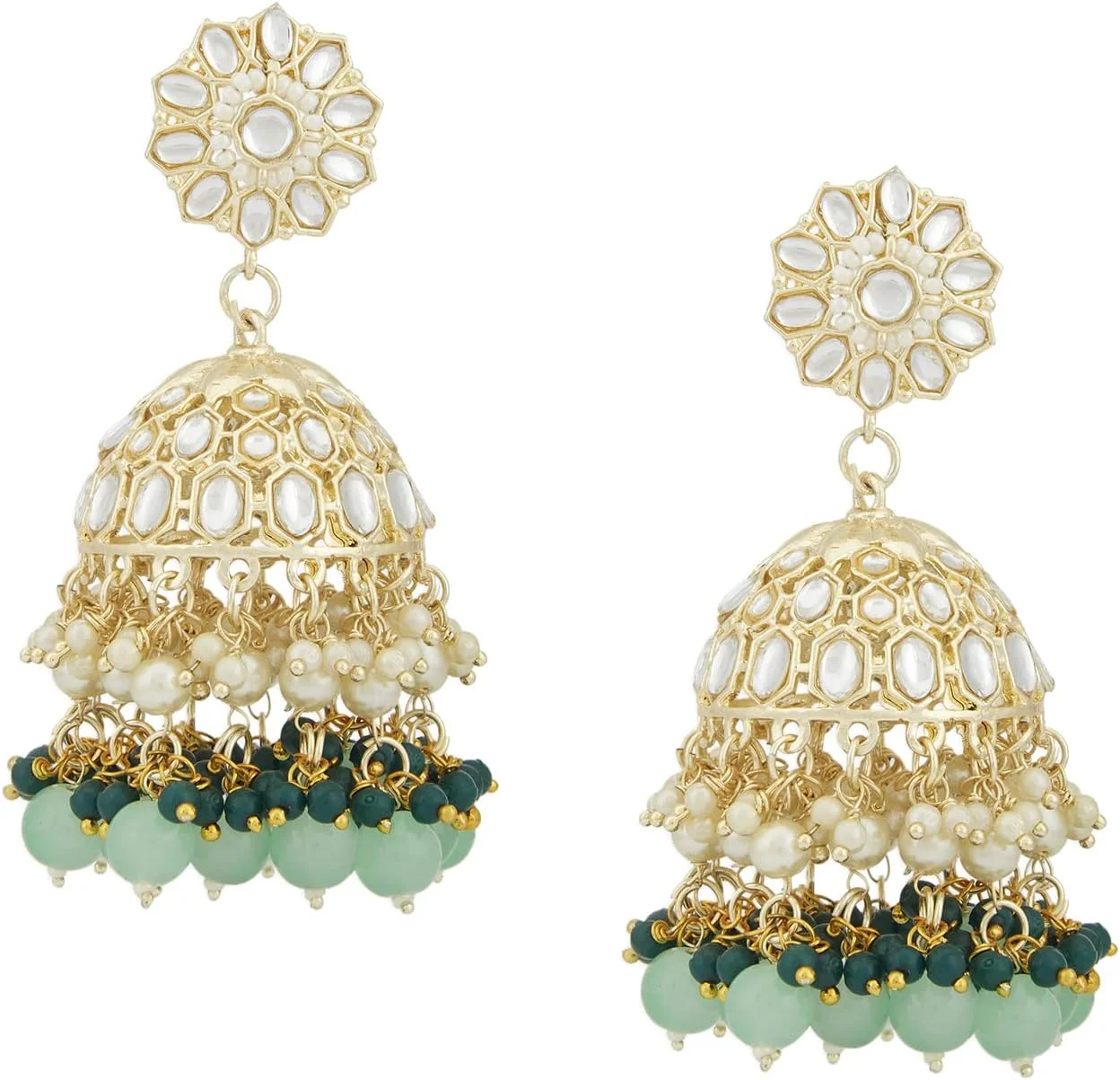 گوشواره آویز جومکی زنانه نگین دار سبز رنگ ZAVERI PEARLS مدل ZPFK13548