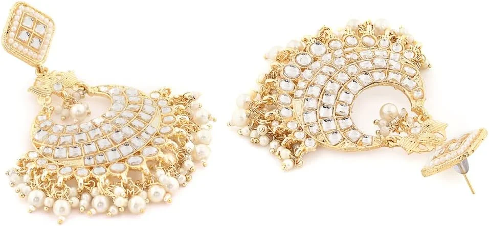 گوشواره آویز زنانه ZAVERI PEARLS با طرح سنتی نگین های کندان و مروارید - ZPFK11426 گوشواره آویز زنانه ZAVERI PEARLS با طرح سنتی نگین های کندان و مروارید - ZPFK11426
