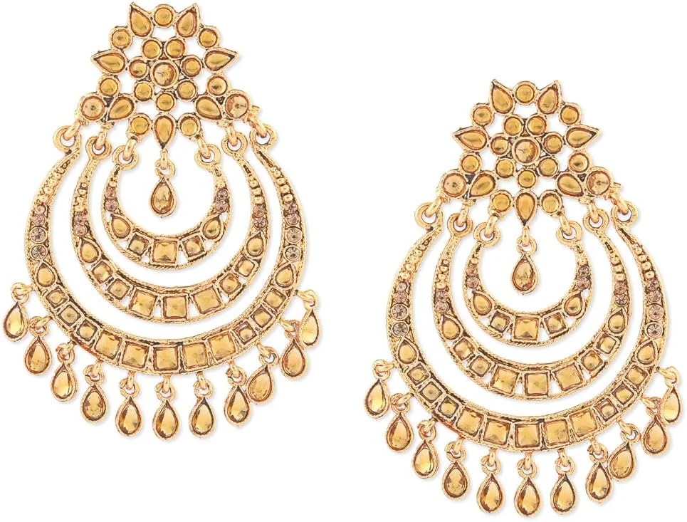 گوشواره های چندلبالی سنتی لایه ای با روکش طلایی ZAVERI PEARLS برای زنان - ZPFK9287
