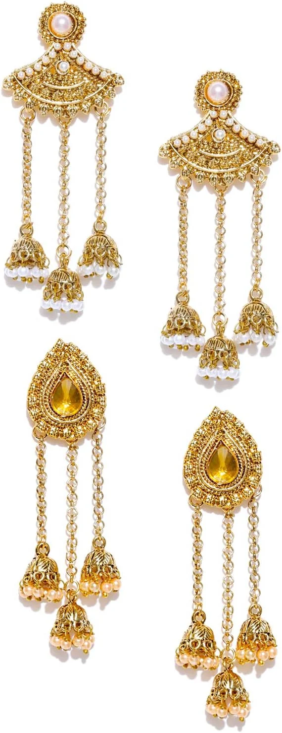 گوشواره های قومی ژومکی زنانه ZAVERI PEARLS (طلایی) (Zpfk6396)