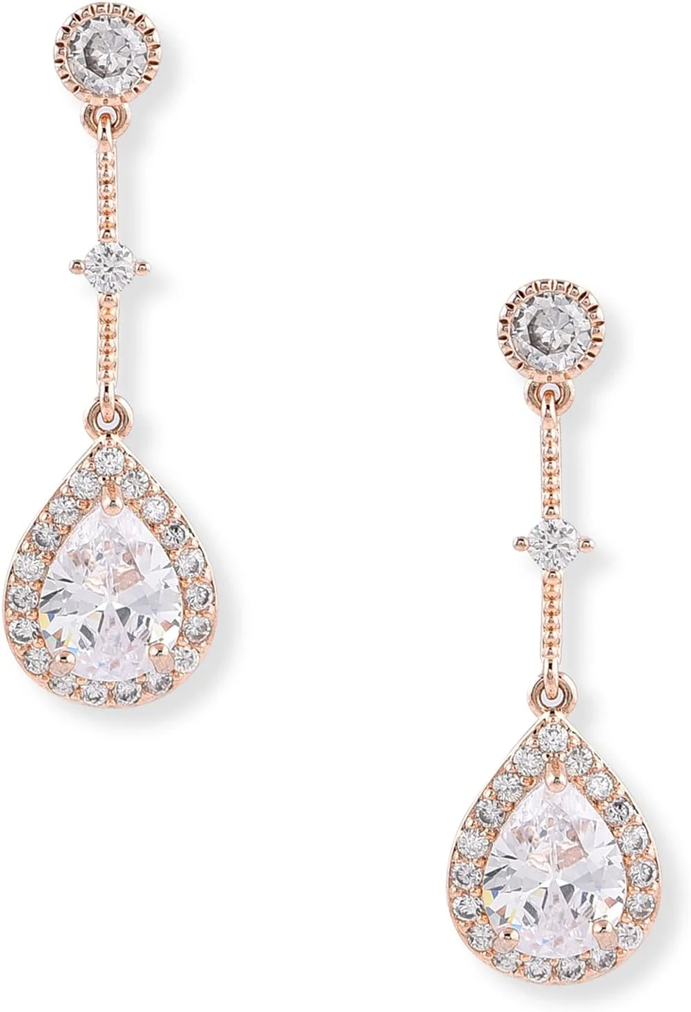 گوشواره های آویز گلابی معاصر نگین دار زیرکونیا مکعبی طلای رز زنانه ZAVERI PEARLS - ZPFK10684