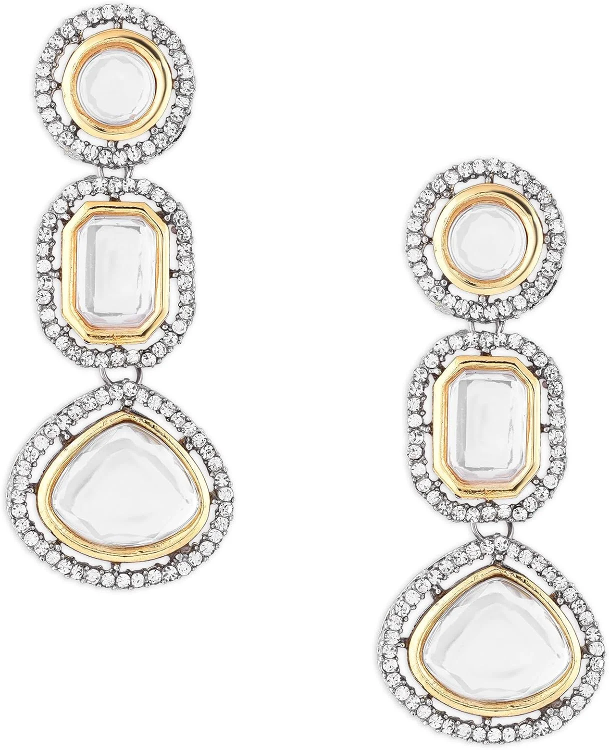 گوشواره آویز زنانه Zaveri Pearls دو رنگ با سنگ های مصنوعی و الماس های اتریشی -ZPFK16497