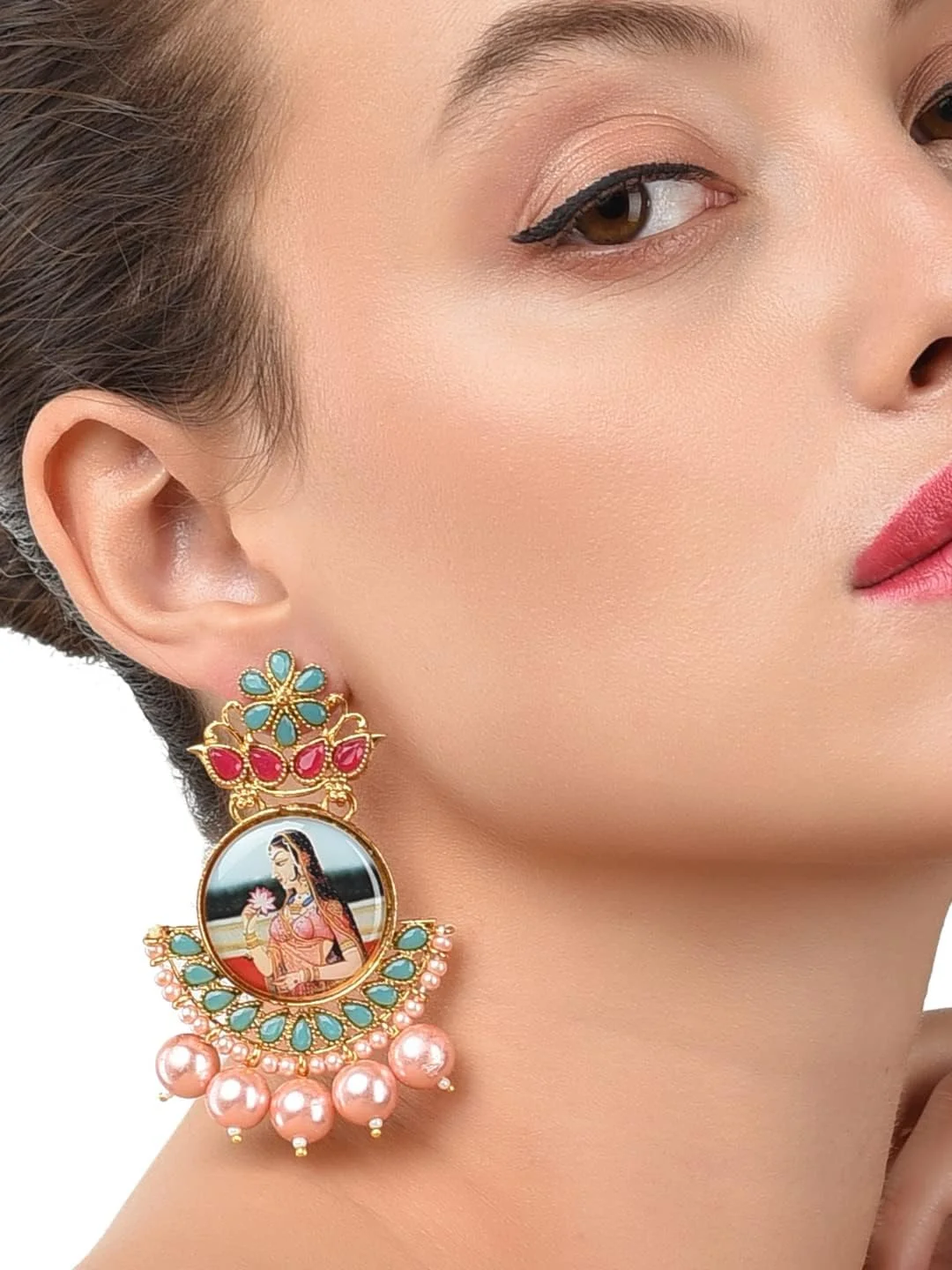 گوشواره آویز زنانه زوری پرلز با الهام از پدماوتی، رنگ طلایی، ست 2 عددی