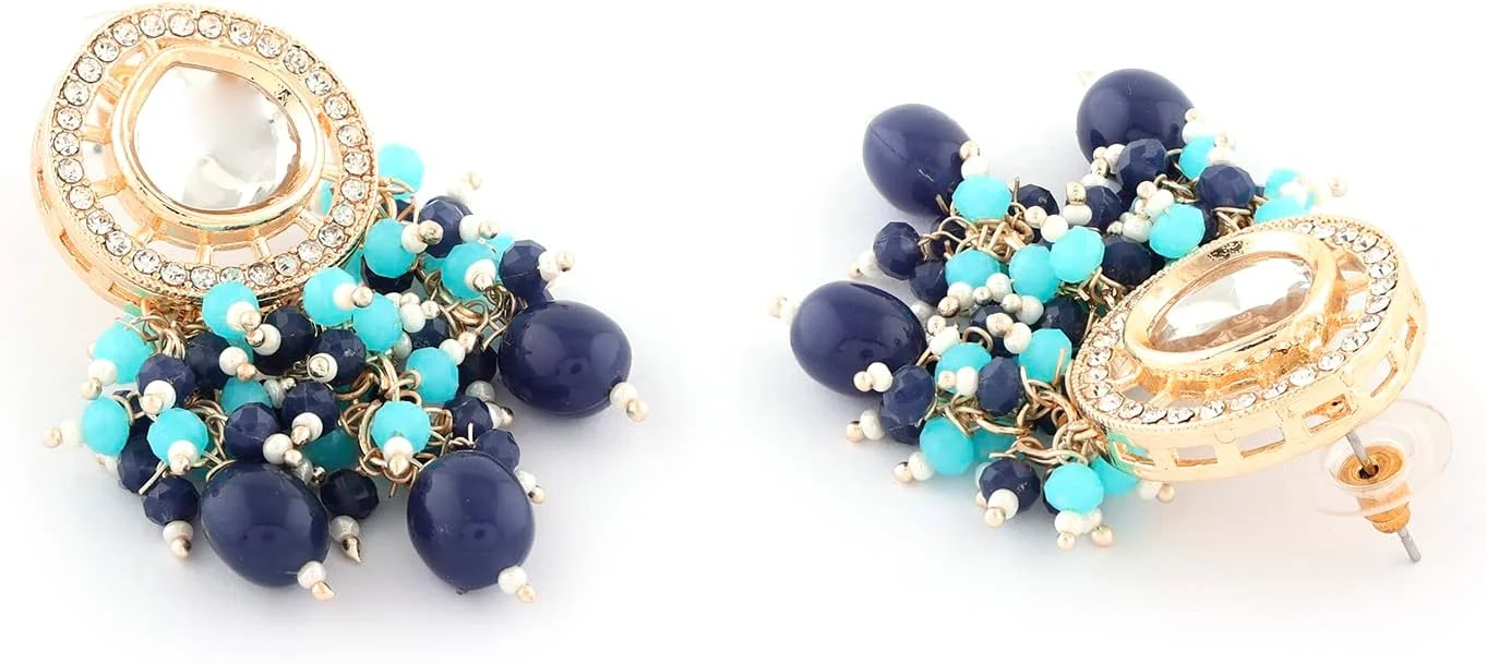 گوشواره آویز زنانه Zaveri Pearls با تزیین خوشه ای فیروزه ای و آبی با مهره های کندن سنتی مدل ZPFK15640 گوشواره آویز زنانه Zaveri Pearls با تزیین خوشه ای فیروزه ای و آبی با مهره های کندن سنتی مدل ZPFK15640
