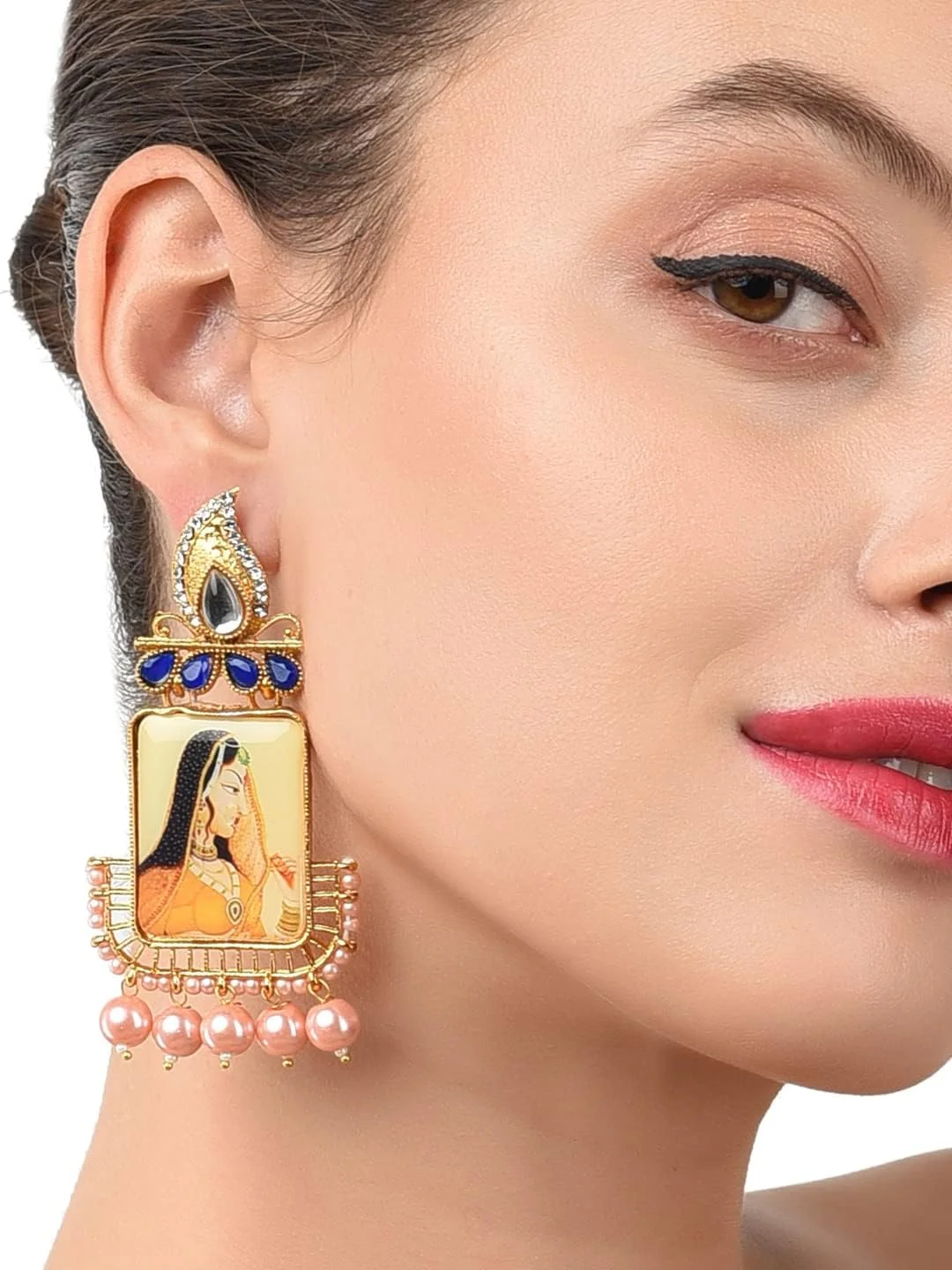 گوشواره آویز زنانه زوری پرلز با الهام از پدماوتی، رنگ طلایی، ست 2 عددی