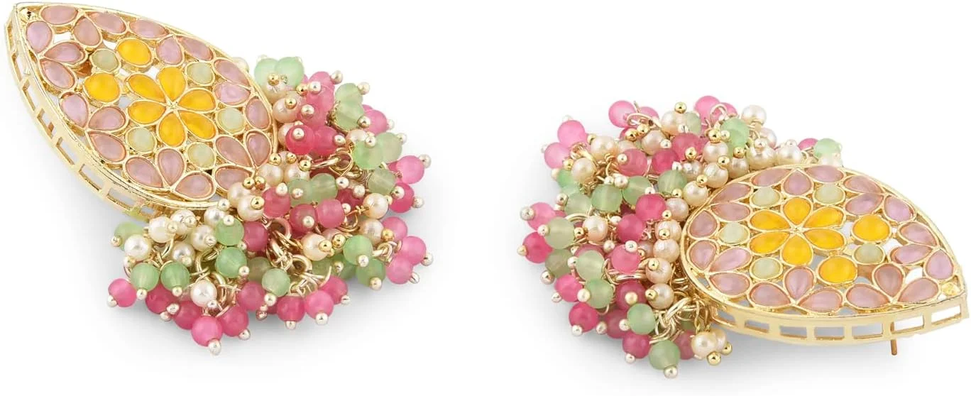 گوشواره آویز زنانه زوری پرلز مدل ZPFK15188، مزین به سنگ های چند رنگ و خوشه ای از مهره ها