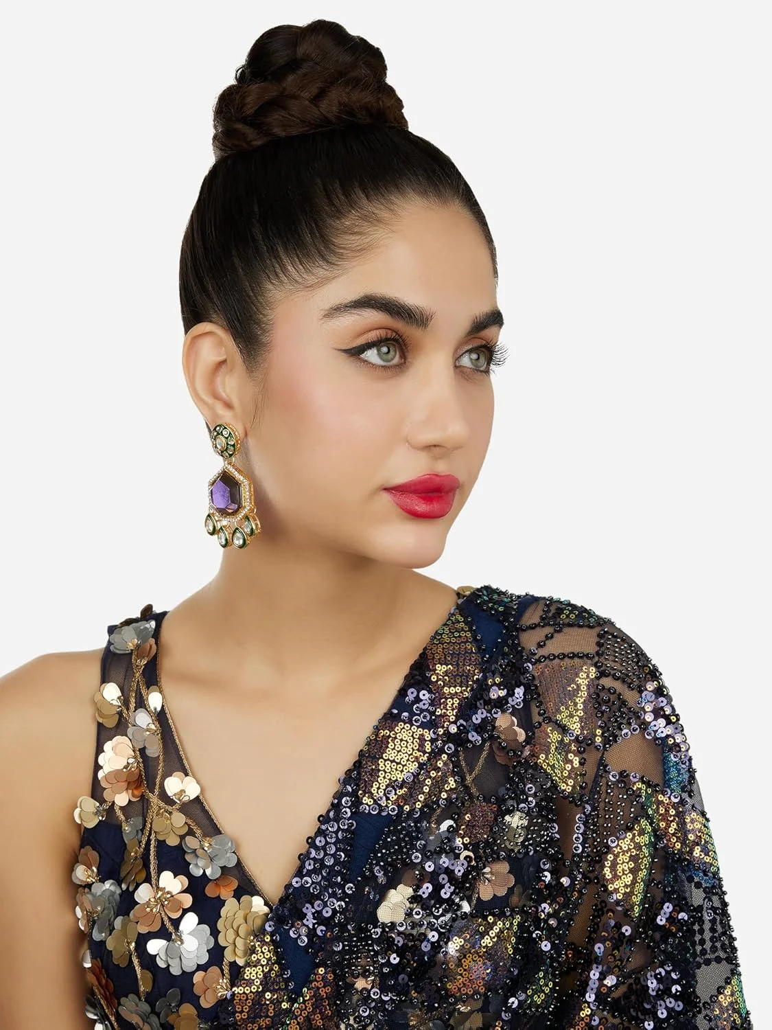 گوشواره آویز زنانه نگین بنفش، میناکاری سبز و نگین اتریشی Zaveri Pearls مدل ZPFK18065 گوشواره آویز زنانه نگین بنفش، میناکاری سبز و نگین اتریشی Zaveri Pearls مدل ZPFK18065