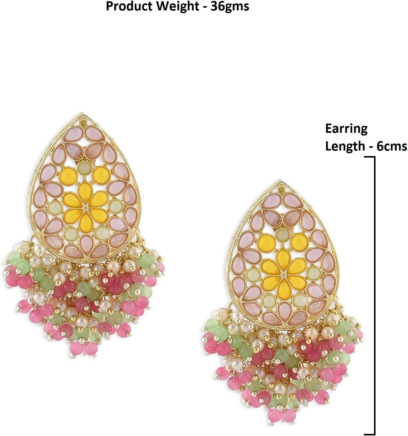 گوشواره آویز زنانه زوری پرلز مدل ZPFK15188، مزین به سنگ های چند رنگ و خوشه ای از مهره ها