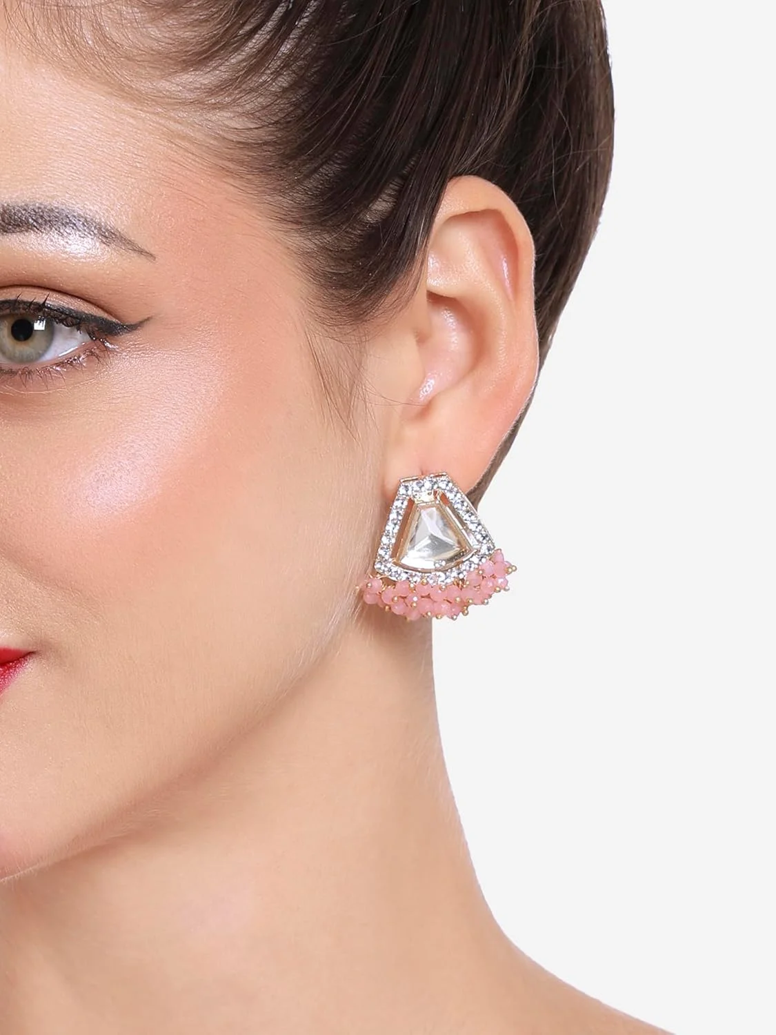 گوشواره های میخی زنانه Zaveri Pearls، ست 2 عددی، نگین اتریشی صورتی و سفید صدفی و مروارید، مدل قومی-ZPFK16843 گوشواره های میخی زنانه Zaveri Pearls، ست 2 عددی، نگین اتریشی صورتی و سفید صدفی و مروارید، مدل قومی-ZPFK16843