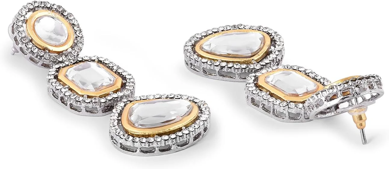 گوشواره آویز زنانه Zaveri Pearls دو رنگ با سنگ های مصنوعی و الماس های اتریشی -ZPFK16497 گوشواره آویز زنانه Zaveri Pearls دو رنگ با سنگ های مصنوعی و الماس های اتریشی -ZPFK16497