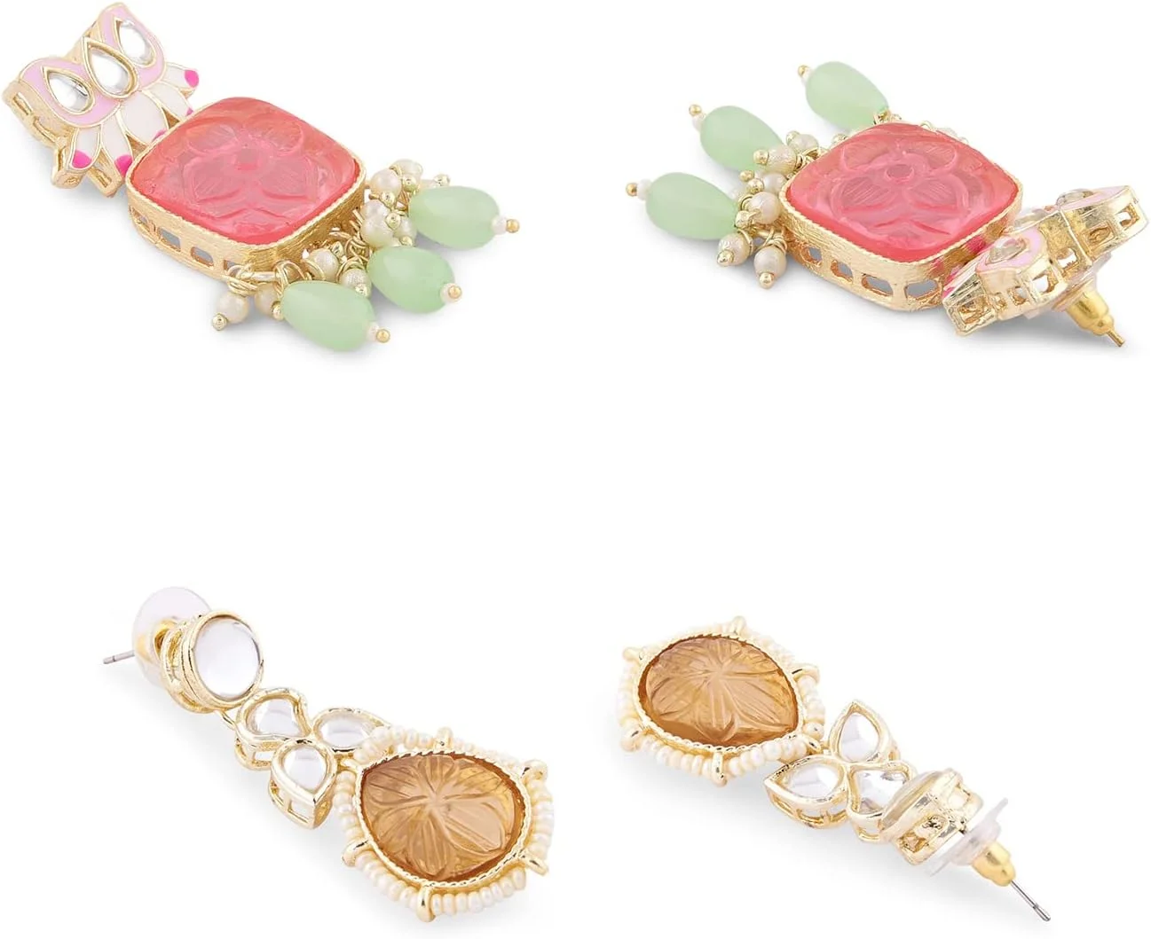 گوشواره های آویزی میناکاری قومی چند رنگ زنانه ZAVERI PEARLS - ZPFK15181 (ست 2 عددی)