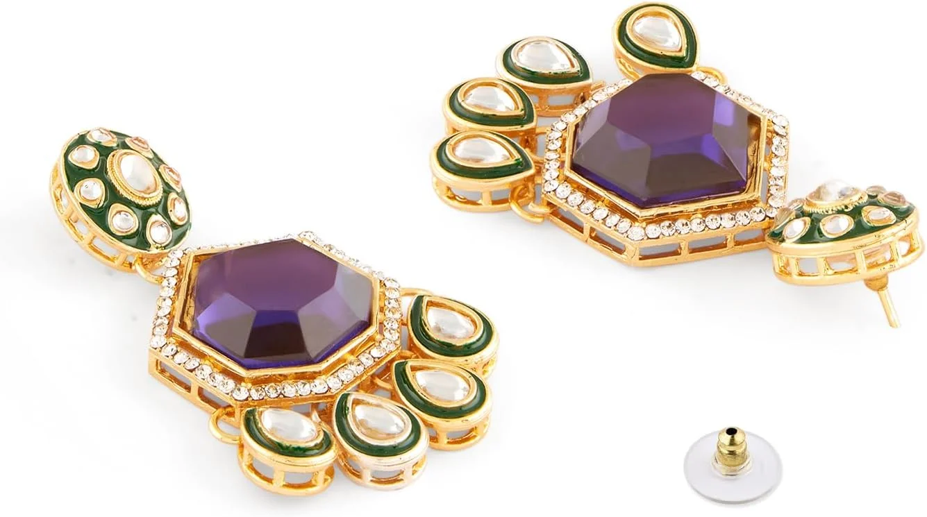 گوشواره آویز زنانه نگین بنفش، میناکاری سبز و نگین اتریشی Zaveri Pearls مدل ZPFK18065 گوشواره آویز زنانه نگین بنفش، میناکاری سبز و نگین اتریشی Zaveri Pearls مدل ZPFK18065