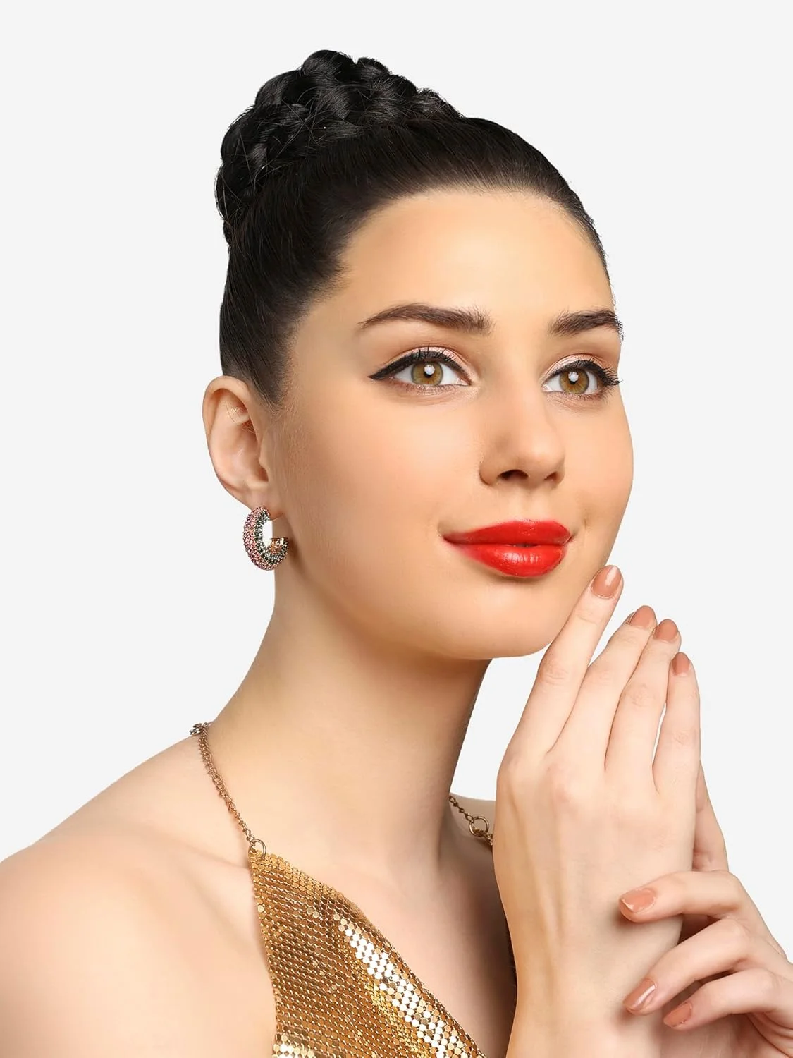 گوشواره های میخی نیم حلقه ای زنانه چند رنگ Zaveri Pearls با الماس های اتریشی خیره کننده معاصر - ZPFK16803 گوشواره های میخی نیم حلقه ای زنانه چند رنگ Zaveri Pearls با الماس های اتریشی خیره کننده معاصر - ZPFK16803