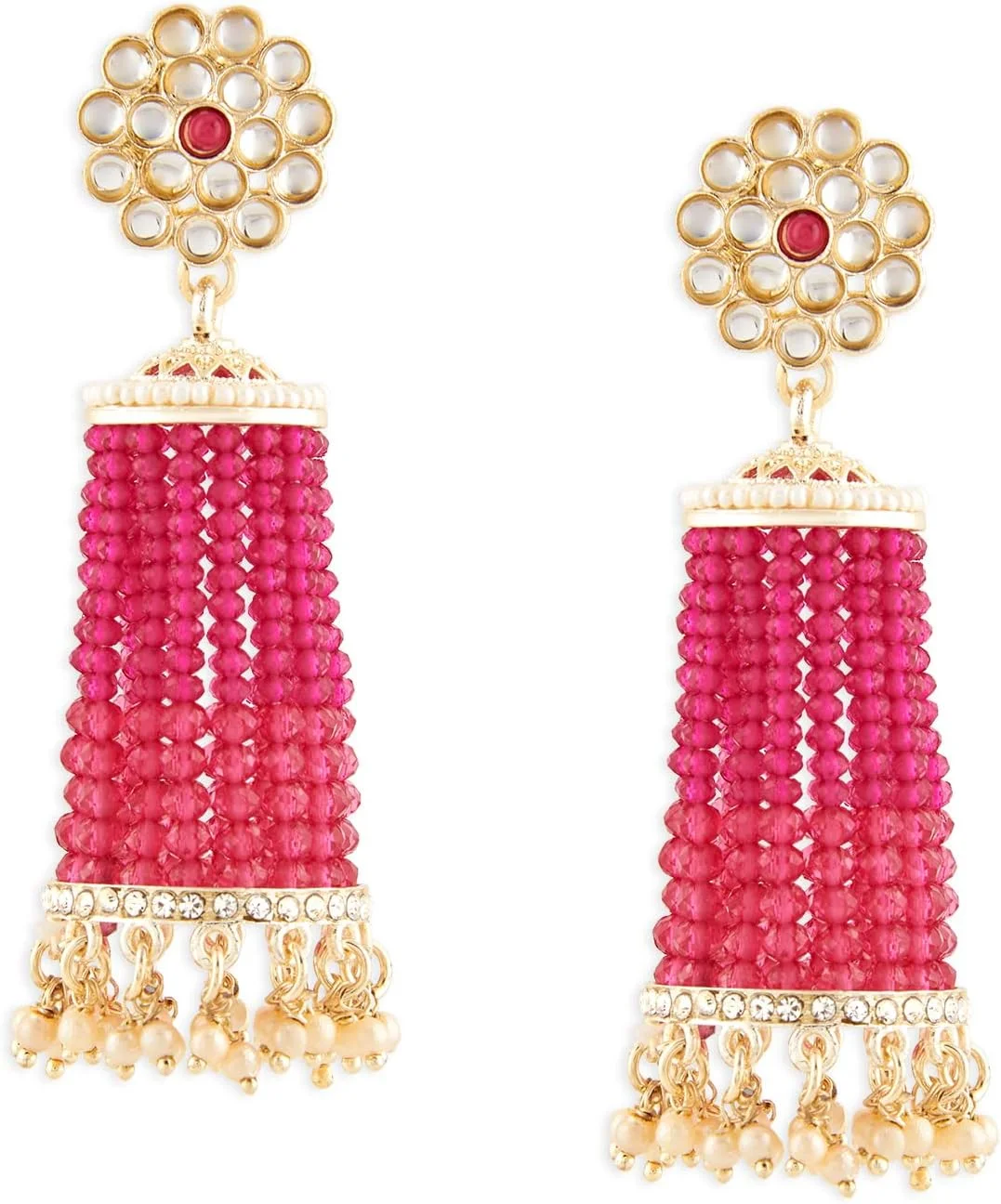 گوشواره آویز جومکی نگین دار کریستالی صورتی رانی Zaveri Pearls با آویز کندان برای زنان - ZPFK15867