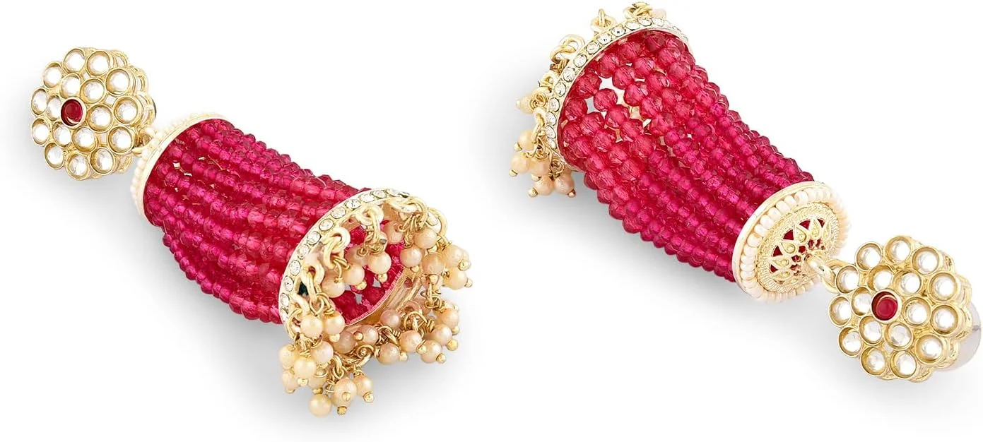 گوشواره آویز جومکی نگین دار کریستالی صورتی رانی Zaveri Pearls با آویز کندان برای زنان - ZPFK15867