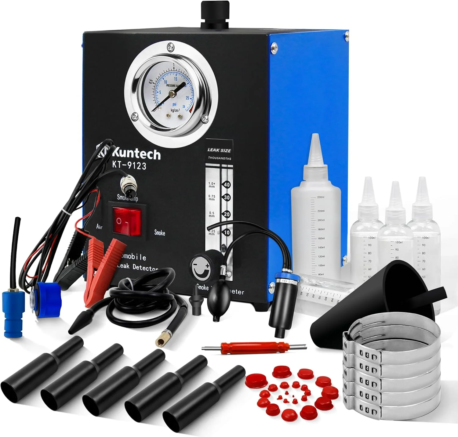 دستگاه نشت یاب دود خودرو کونتک با پمپ هوای داخلی، دستگاه تشخیص نشت دود 12 ولت DC برای سیستم لوله، سیستم EVAP، نشت سوخت، تستر تشخیص نشت