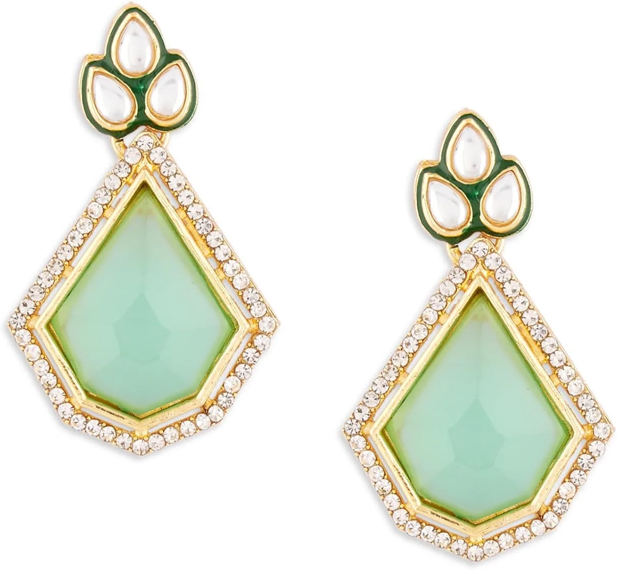 گوشواره آویز زنانه نگین دار سبز نعنایی Zaveri Pearls با میناکاری سبز و نگین های اتریشی - ZPFK18071