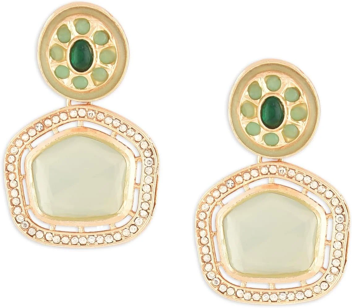 گوشواره آویز زنانه نگین سبز نعنایی و الماس اتریشی درخشان Zaveri Pearls مدل ZPFK16188