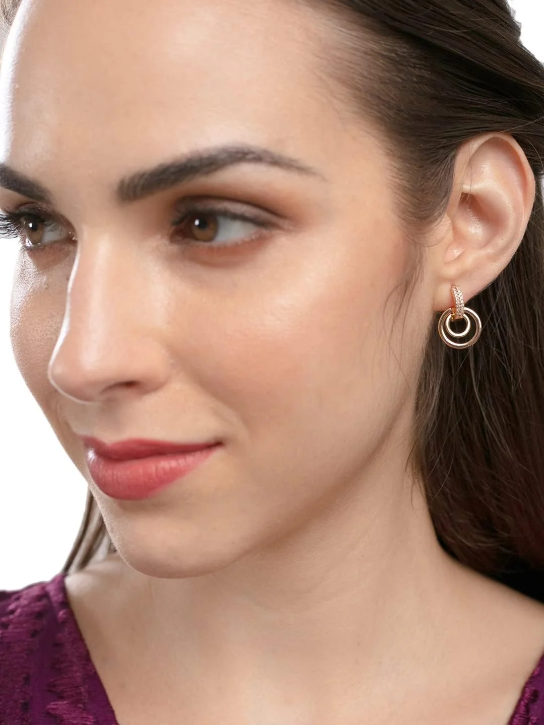 گوشواره های بالی برنجی نگین زیرکونیا مکعبی زاوری پرلز مدل Zpfk9472، طلایی رزگلد