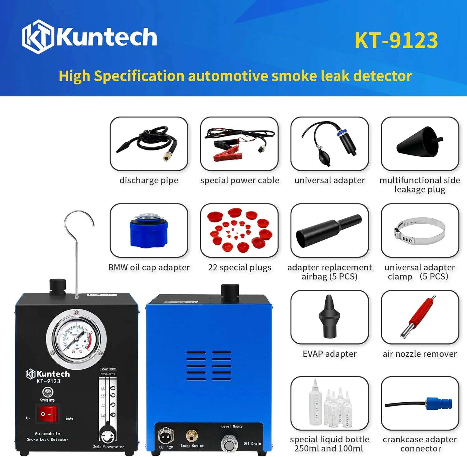 دستگاه نشت یاب دود خودرو کونتک با پمپ هوای داخلی، دستگاه تشخیص نشت دود 12 ولت DC برای سیستم لوله، سیستم EVAP، نشت سوخت، تستر تشخیص نشت دستگاه نشت یاب دود خودرو کونتک با پمپ هوای داخلی، دستگاه تشخیص نشت دود 12 ولت DC برای سیستم لوله، سیستم EVAP، نشت سوخت، تستر تشخیص نشت