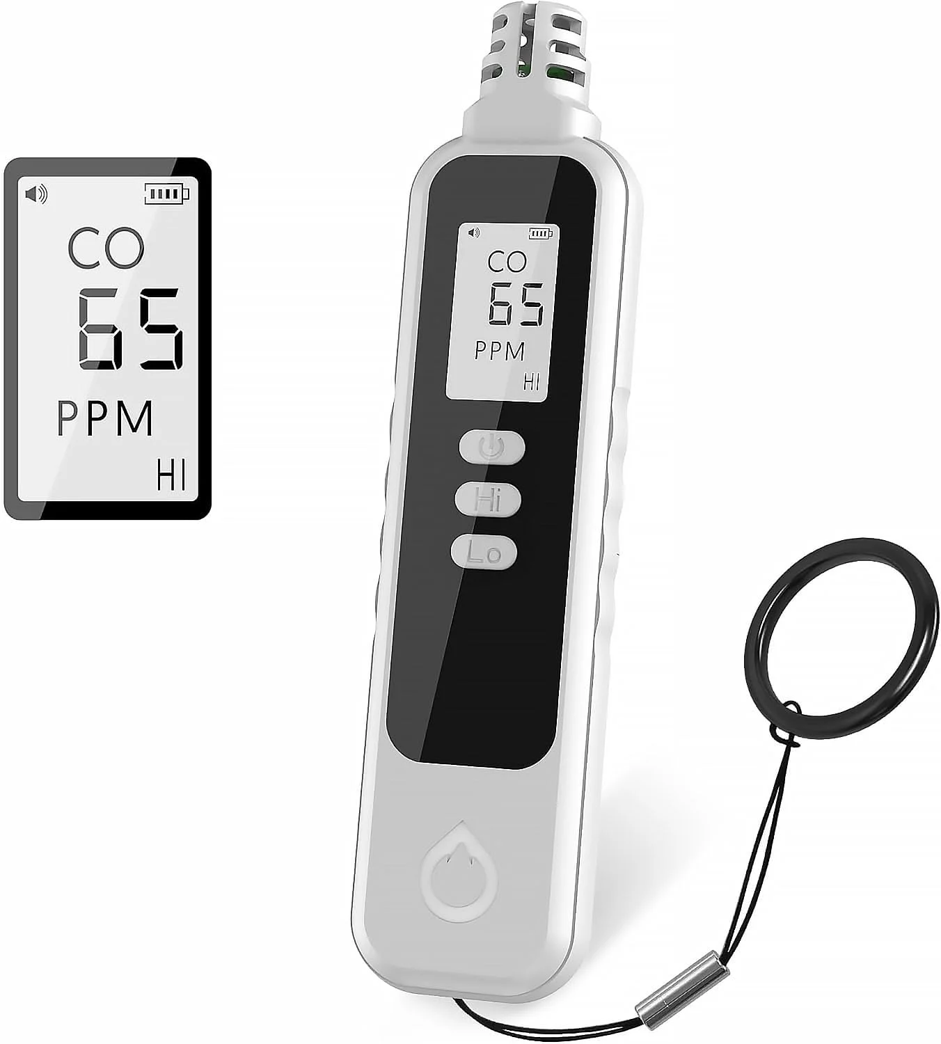 دستگاه تشخیص مونوکسید کربن قابل حمل، آشکارساز CO با باتری، مانیتور هشدار دهنده مونوکسید کربن دستی با صفحه نمایش LCD برای خانه/فضای باز/مسافرت (باتری شامل نمی شود) (سفید)